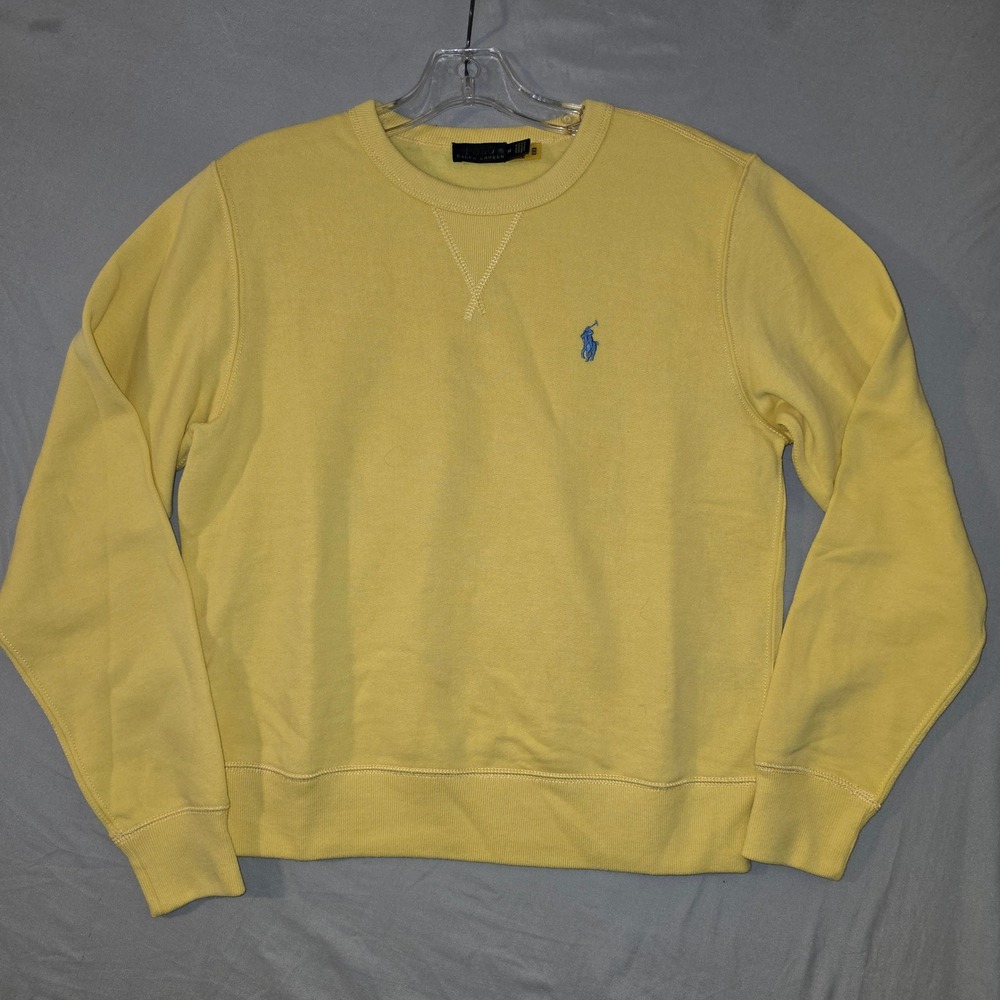 Polo Ralph Lauren Sweatshirt Medium Women Yellow Crewneck Fleece Pony Logo